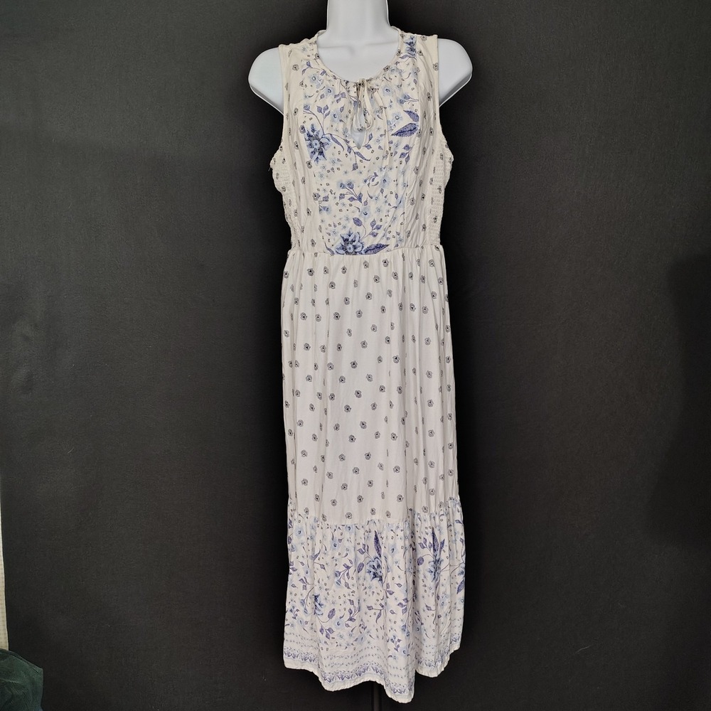 Old Navy Dress Womens Small Blue Floral Fit Flare Fairy Prairie Cottagecore Maxi